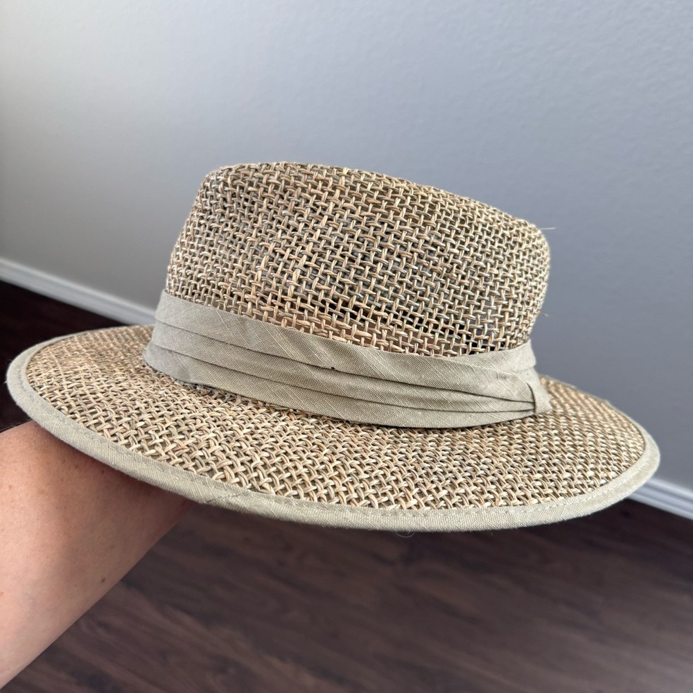 Panama Jack Original Seagrass Straw Fedora Hat Light Tan Pleated Band Size Large